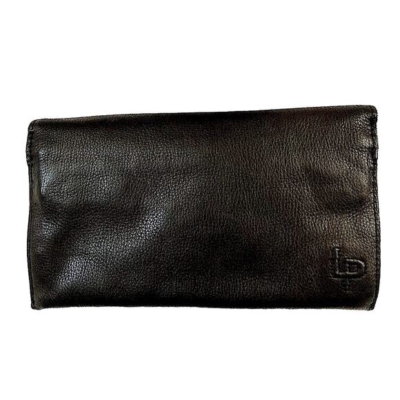 Vintage Y2K Linea Pelle 3 Section Black Leather Clutch - Mint - Picture 2 of 9